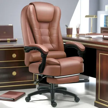 Ergonomic Black Leather Swivel Office Chair with Footrest Image - 4