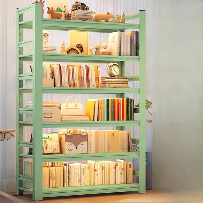Multi-functional Vertical Green Steel 5-Shelf Bookshelf Image - 2