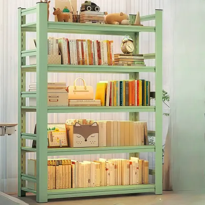 Multi-functional Vertical Green Steel 5-Shelf Bookshelf Image - 4