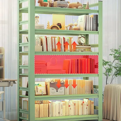 Multi-functional Vertical Green Steel 5-Shelf Bookshelf Image - 5