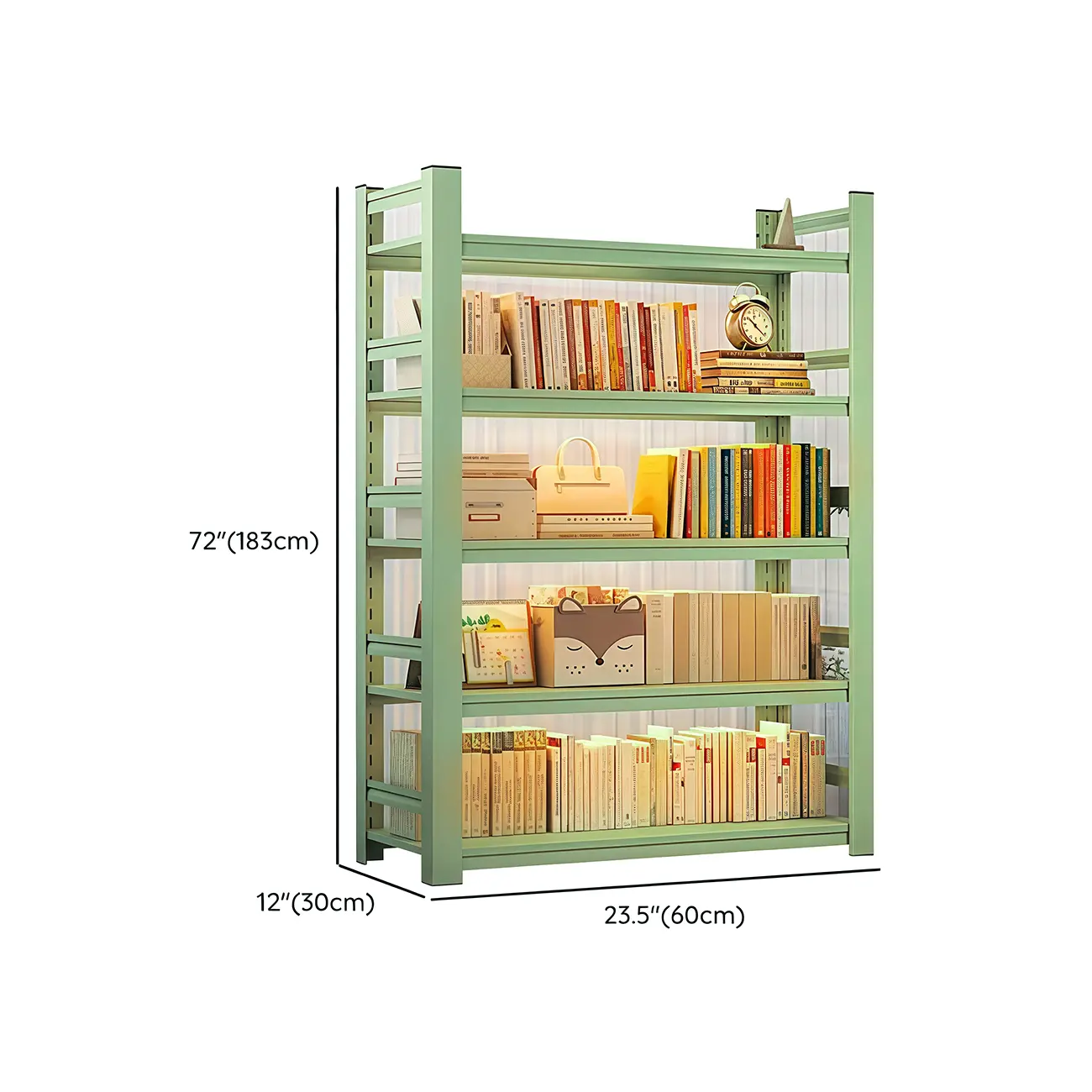 Multi-functional Vertical Green Steel 5-Shelf Bookshelf Image - 10 | homeyfad
