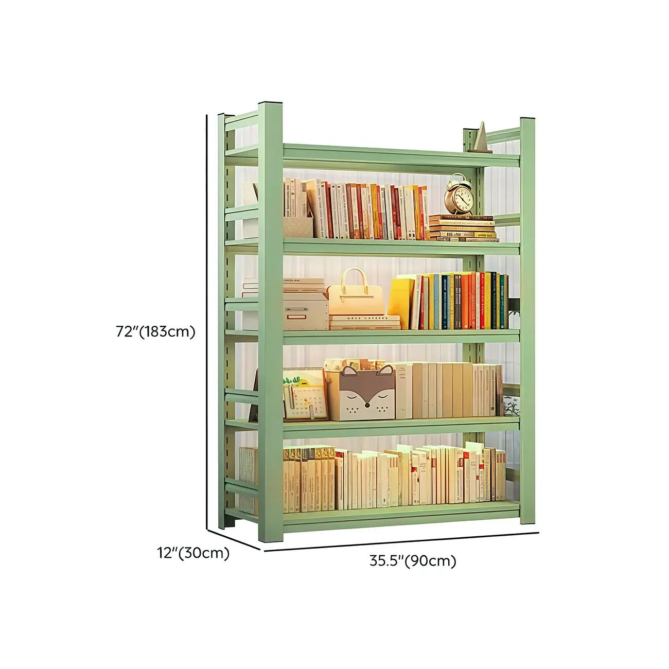 Multi-functional Vertical Green Steel 5-Shelf Bookshelf Image - 12