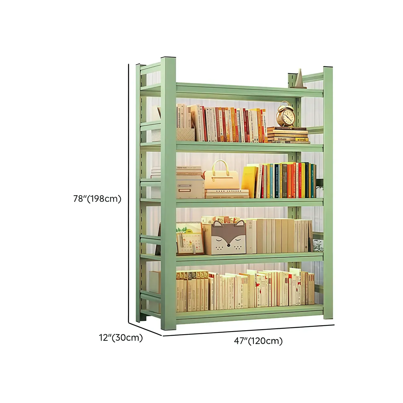 Multi-functional Vertical Green Steel 5-Shelf Bookshelf Image - 19