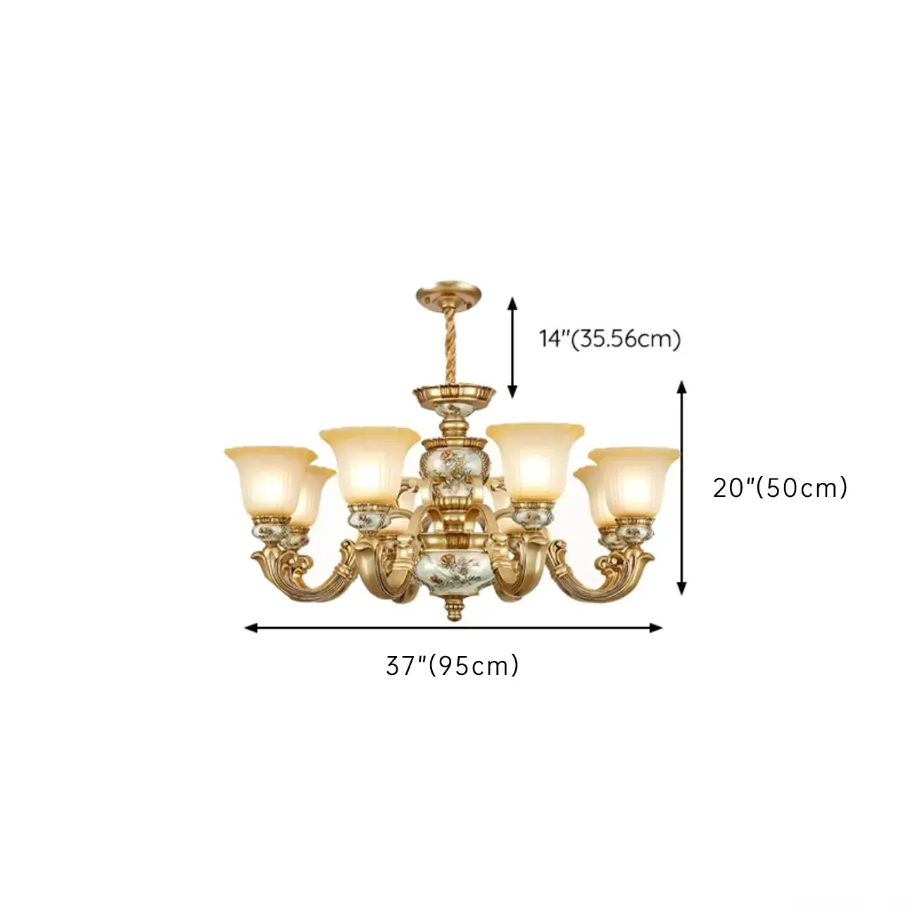 Antique Gold Ceramic Chandelier with Frosted Glass Bell Shape Image - 24 | homeyfad