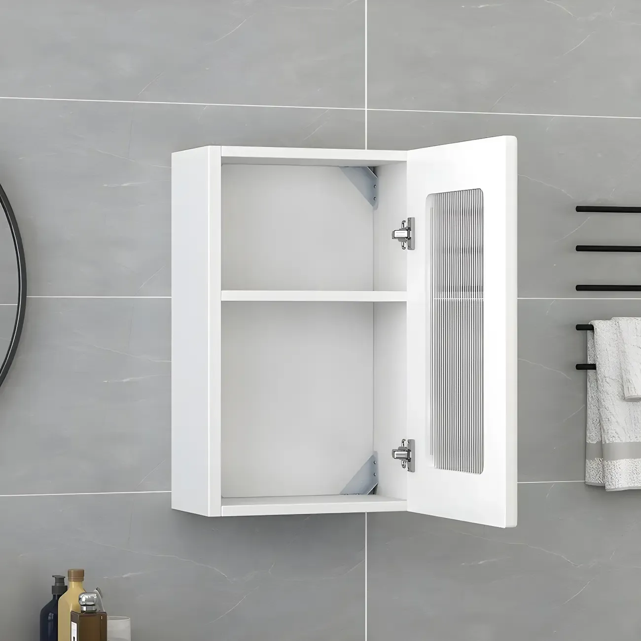 Modern Simple Floating Glass Door Wood China Cabinet Image - 2