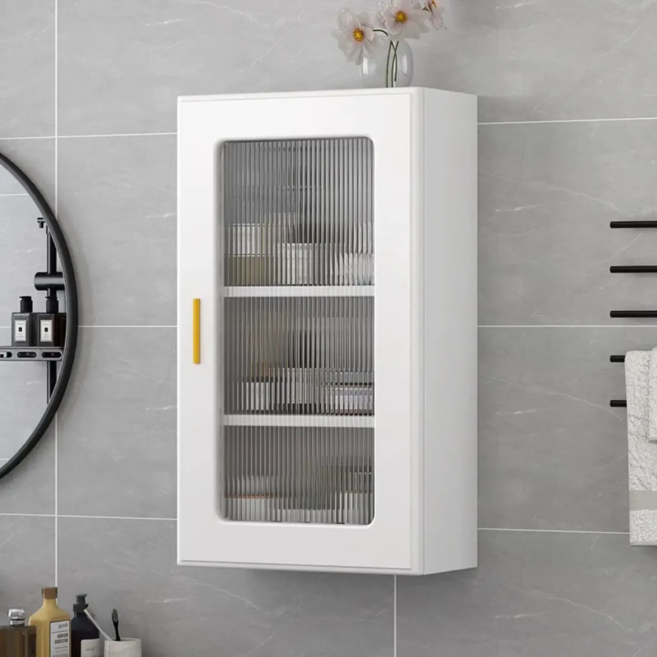 Modern Simple Floating Glass Door Wood China Cabinet Image - 6