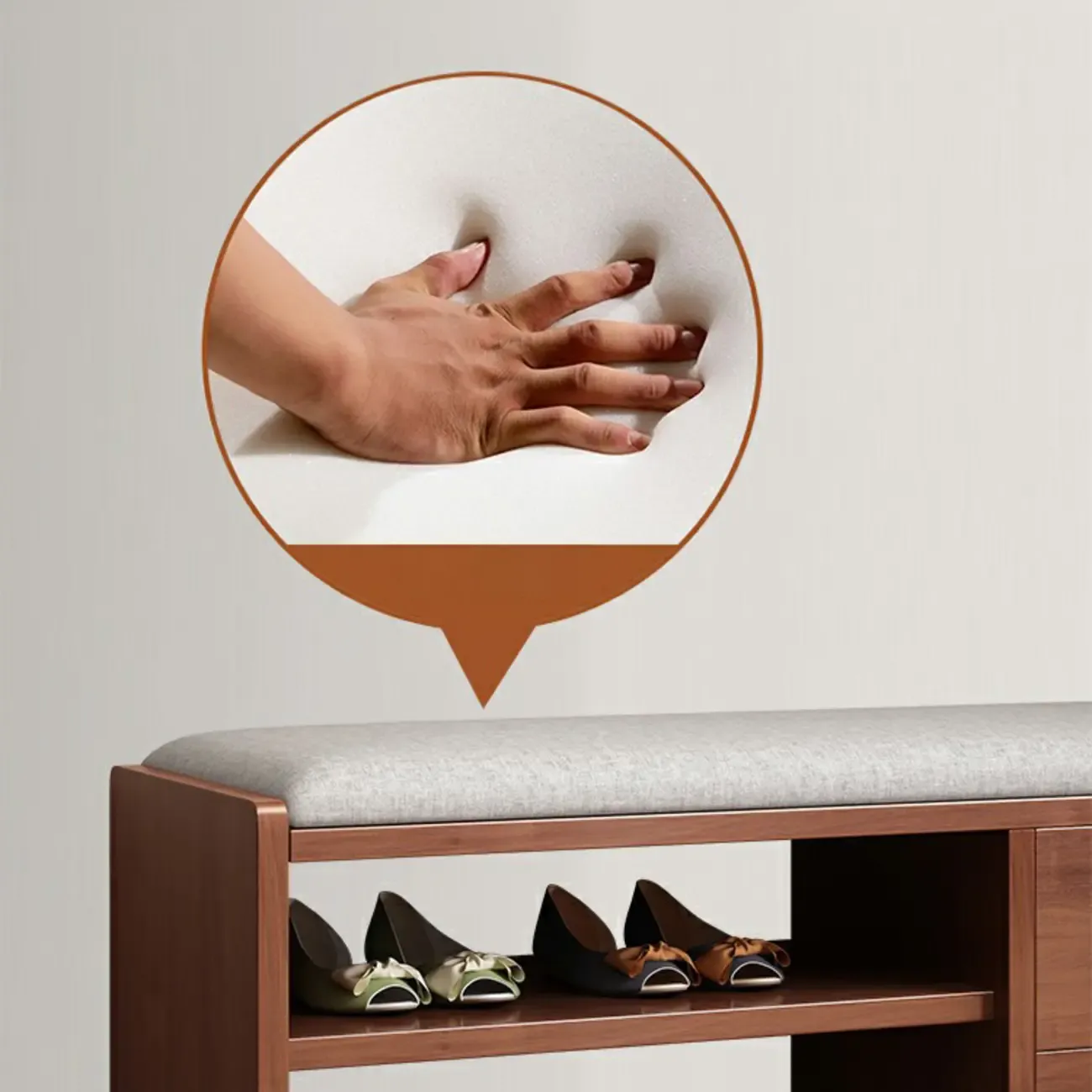 Scandinavian Nut-Brown Wooden Shoe Storage Bench Image - 7