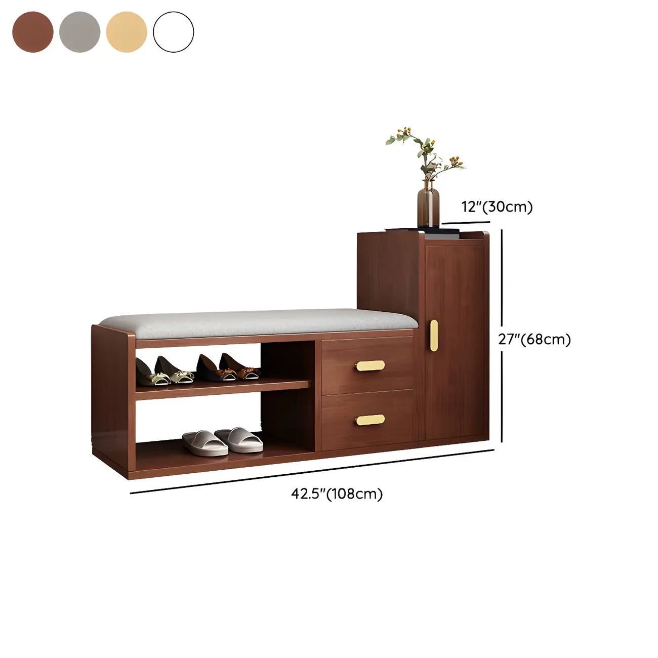 Scandinavian Nut-Brown Wooden Shoe Storage Bench #size | homeyfad