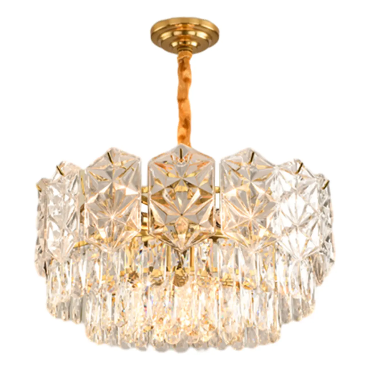Modern Tier Gold Crystal Drum Chandelier Height Adjustable Image - 10 | homeyfad