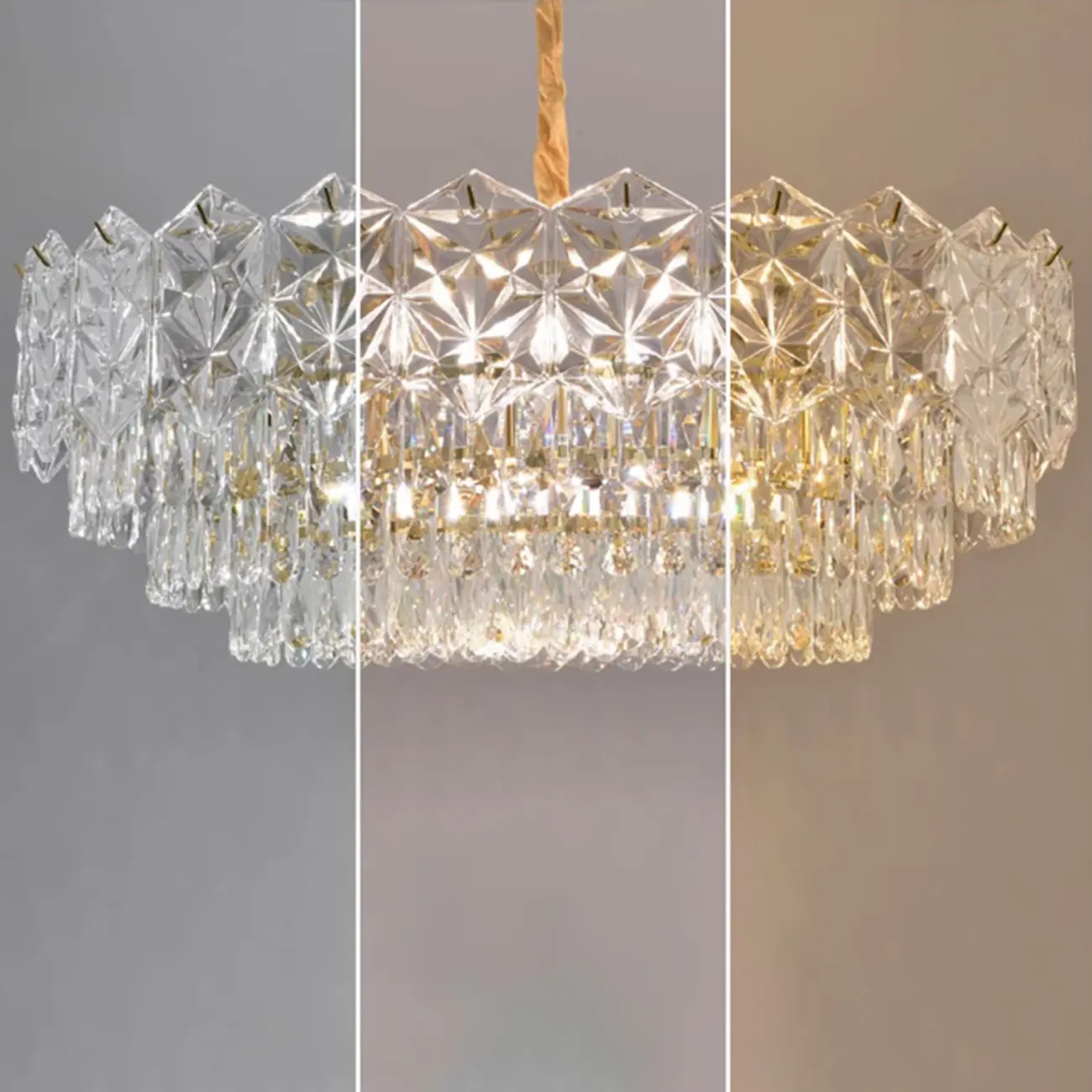 Modern Tier Gold Crystal Drum Chandelier Height Adjustable Image - 11 | homeyfad