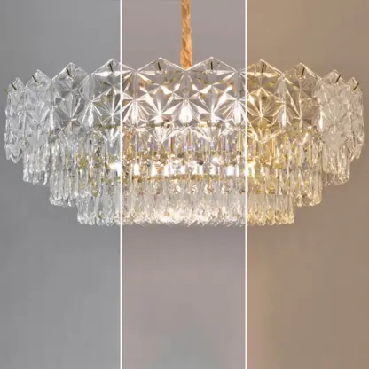 Modern Tier Gold Crystal Drum Chandelier Height Adjustable Image - 11