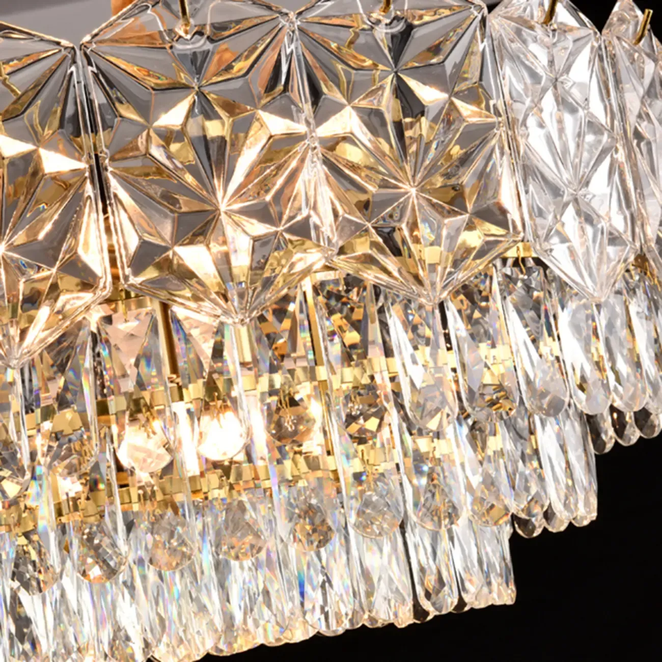 Modern Tier Gold Crystal Drum Chandelier Height Adjustable Image - 8