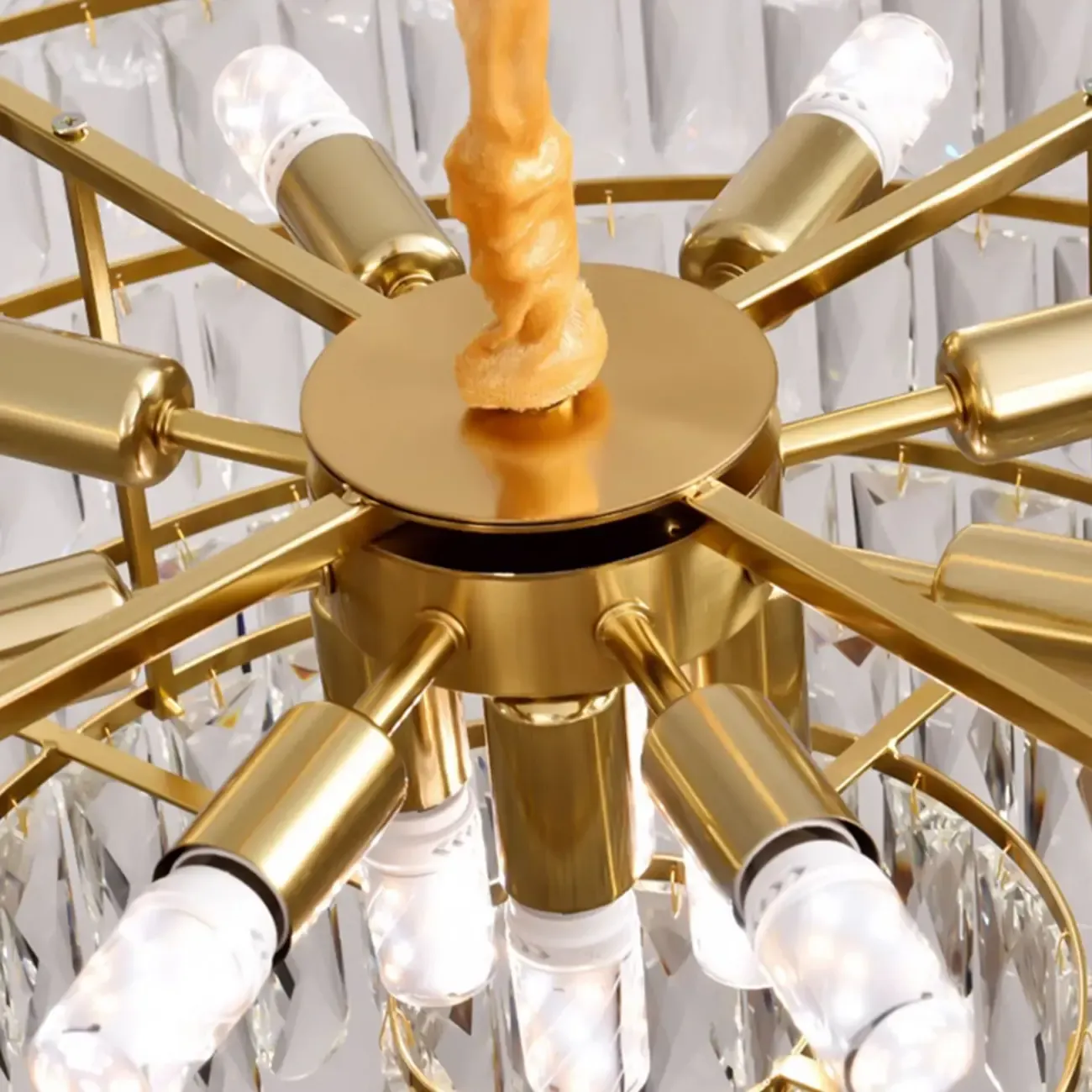 Modern Tier Gold Crystal Drum Chandelier Height Adjustable Image - 9