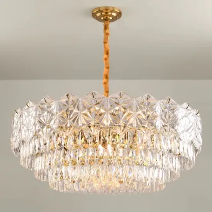 Modern Tier Gold Crystal Drum Chandelier Height Adjustable Image - 6