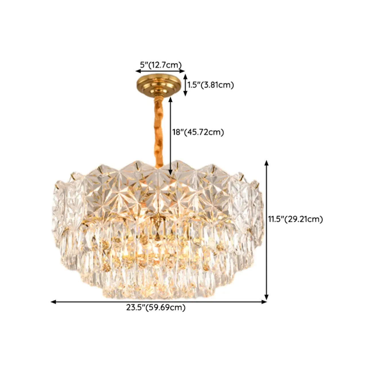 Modern Tier Gold Crystal Drum Chandelier Height Adjustable #size