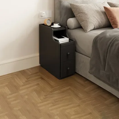 Multi-Function White Wood Storage Narrow Nightstand Image - 2