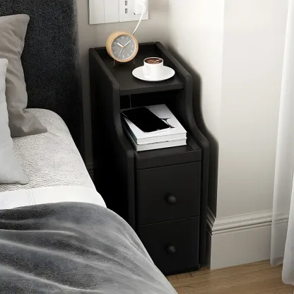 Multi-Function White Wood Storage Narrow Nightstand Image - 4