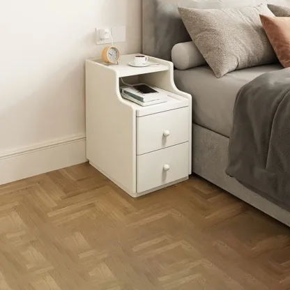 Multi-Function White Wood Storage Narrow Nightstand Image - 7