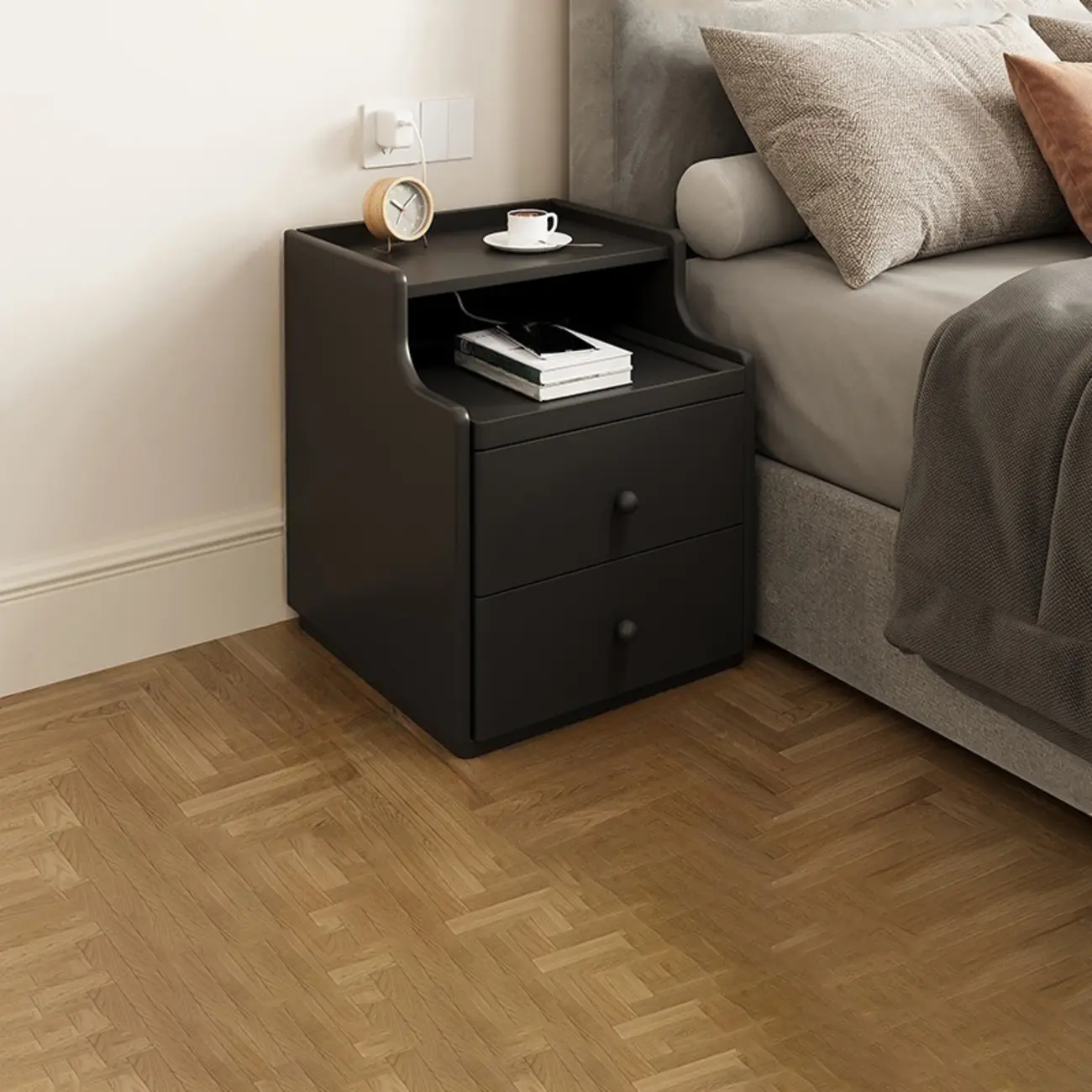 Multi-Function White Wood Storage Narrow Nightstand Image - 10 | homeyfad