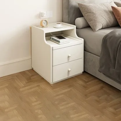 Multi-Function White Wood Storage Narrow Nightstand Image - 11