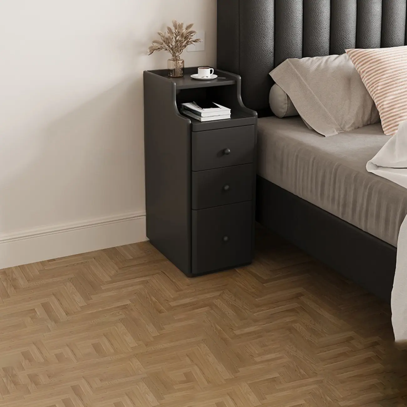 Multi-Function White Wood Storage Narrow Nightstand Image - 18 | homeyfad