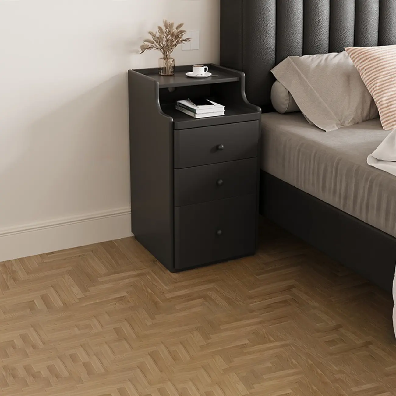 Multi-Function White Wood Storage Narrow Nightstand Image - 20 | homeyfad