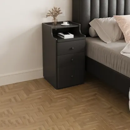 Multi-Function White Wood Storage Narrow Nightstand Image - 20