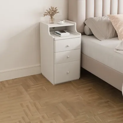 Multi-Function White Wood Storage Narrow Nightstand Image - 21