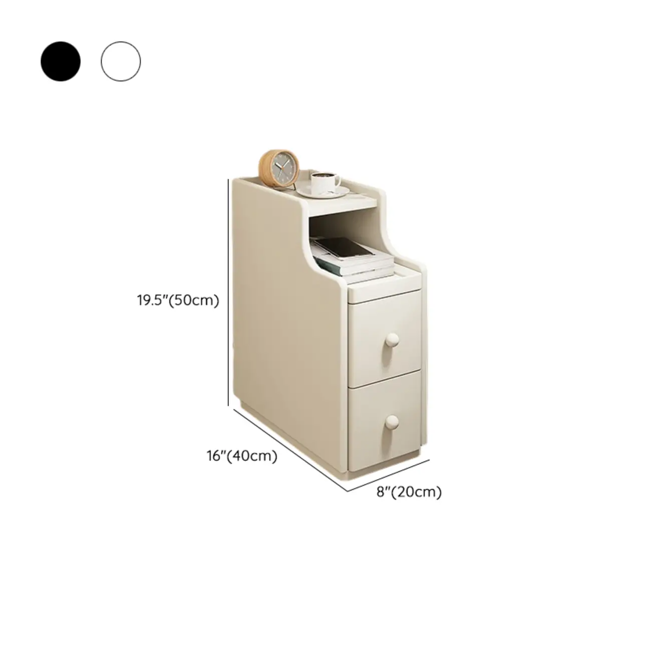 Multi-Function White Wood Storage Narrow Nightstand #size