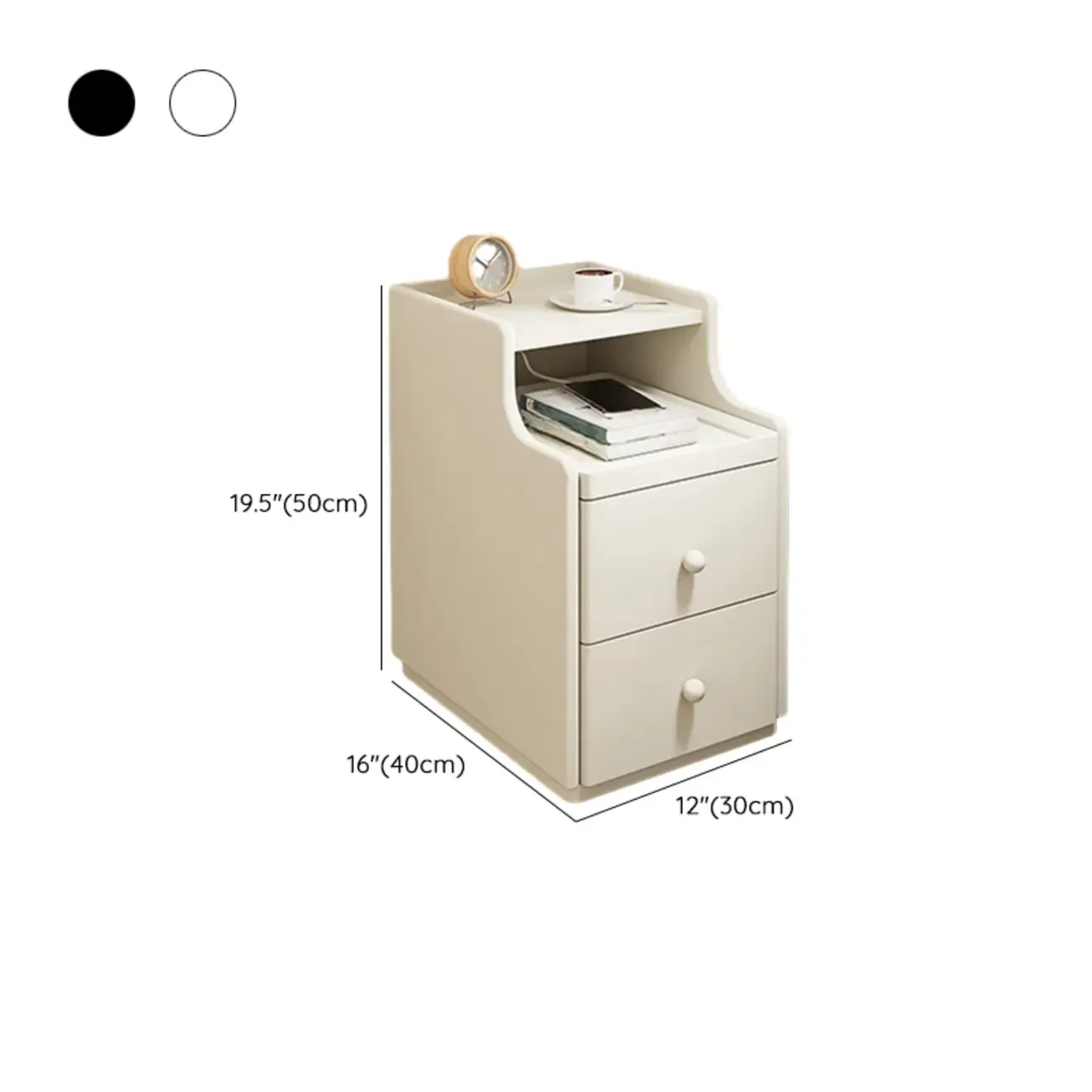 Multi-Function White Wood Storage Narrow Nightstand Image - 23