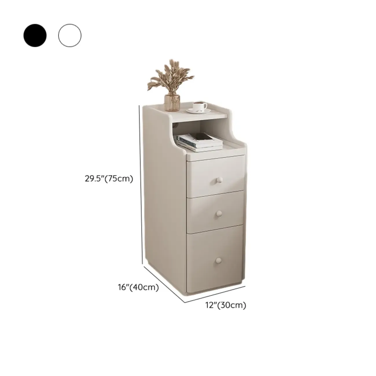 Multi-Function White Wood Storage Narrow Nightstand Image - 26