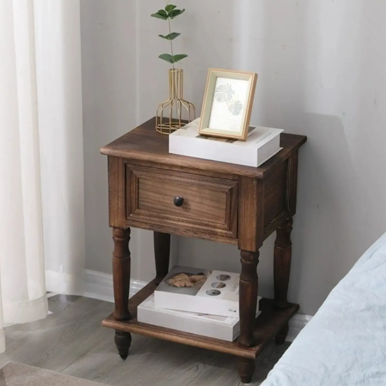 Compact White Wood Single Drawer Nightstand with Shelf Image - 1 | homeyfad