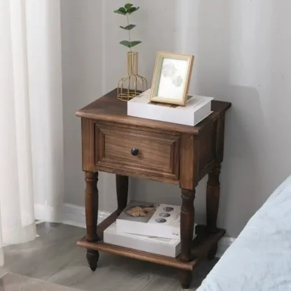Compact White Wood Single Drawer Nightstand with Shelf Image - 1