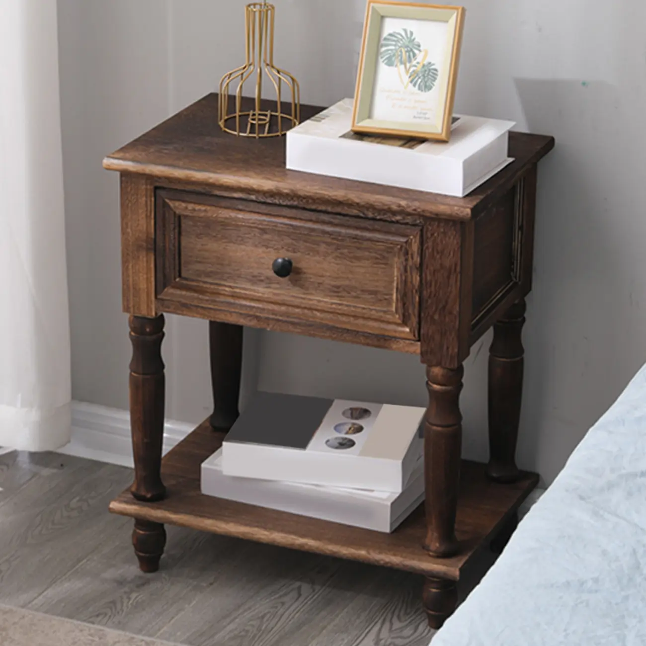 Compact White Wood Single Drawer Nightstand with Shelf Image - 7 | homeyfad