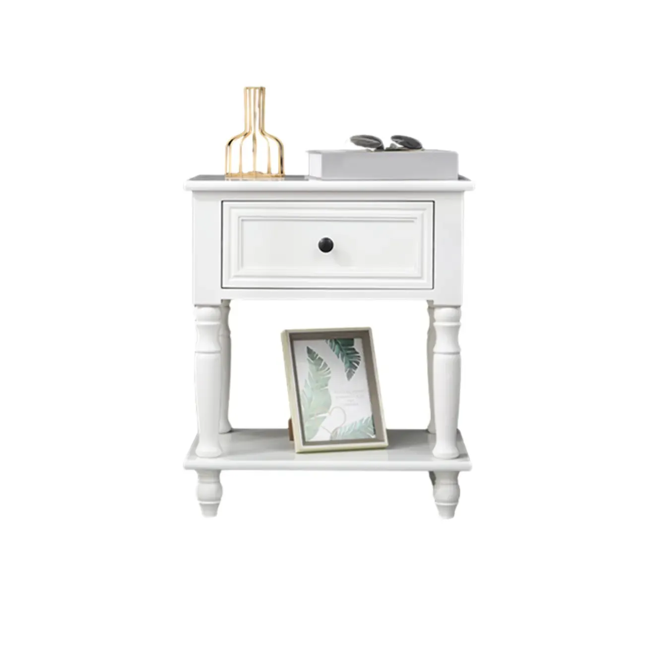 Compact White Wood Single Drawer Nightstand with Shelf Image - 15