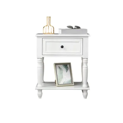 Compact White Wood Single Drawer Nightstand with Shelf Image - 15