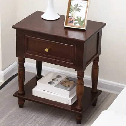 Compact White Wood Single Drawer Nightstand with Shelf Image - 6