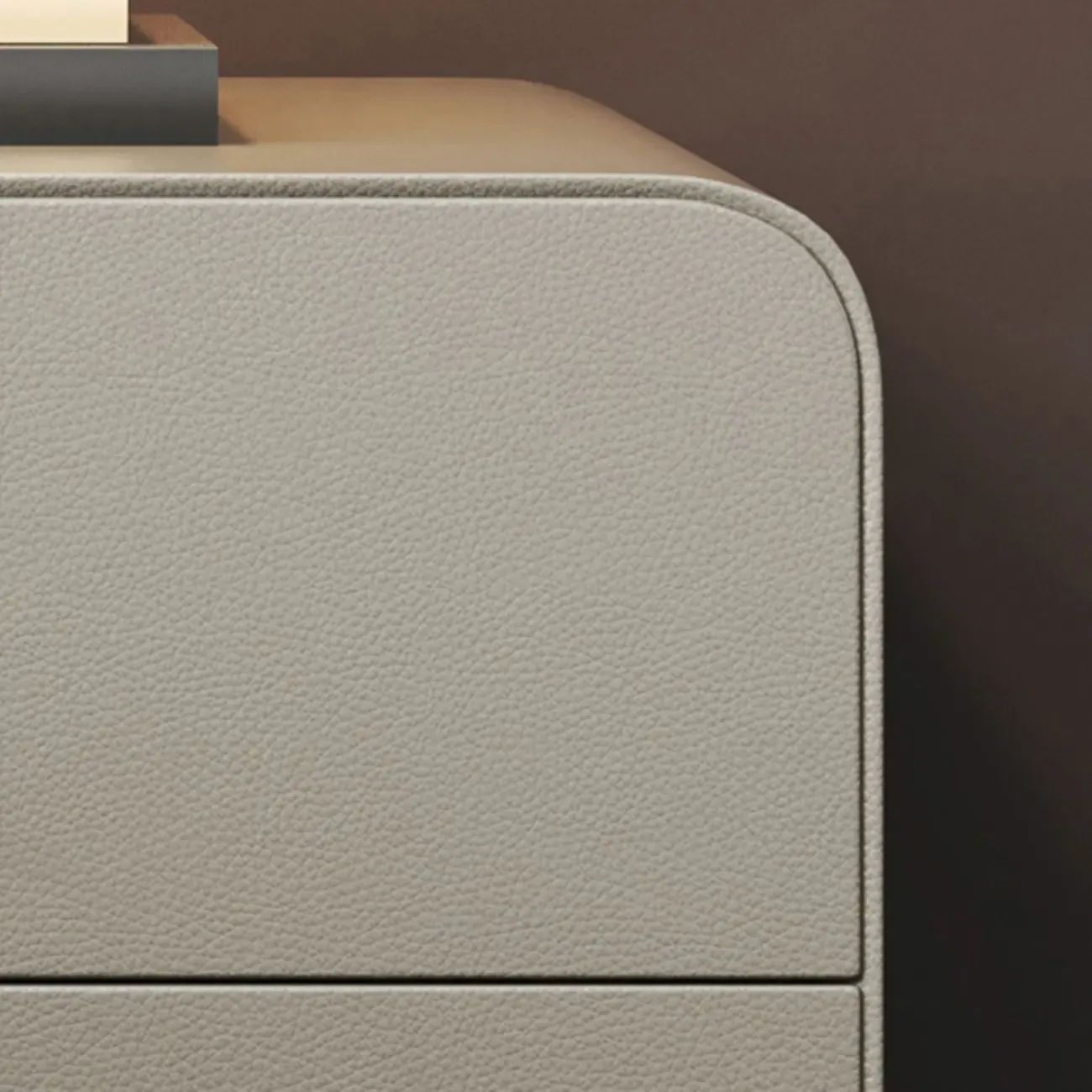 Freestanding Leather Arched Edge White Nightstand with Drawers Image - 12