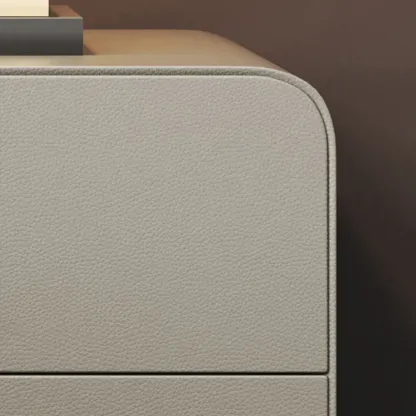 Freestanding Leather Arched Edge White Nightstand with Drawers Image - 12