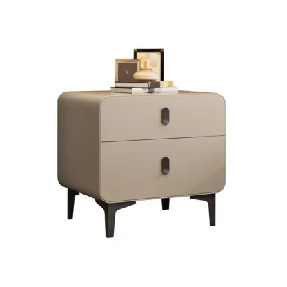 Freestanding Leather Arched Edge White Nightstand with Drawers Image - 14