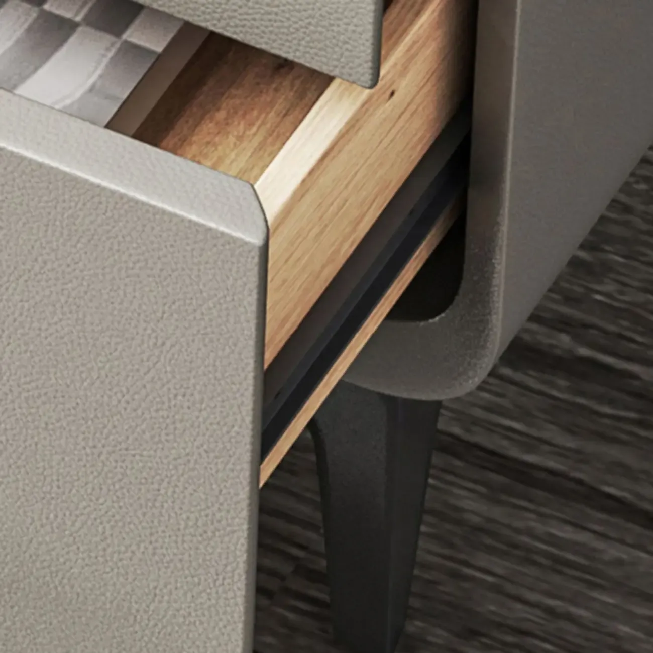 Freestanding Leather Arched Edge White Nightstand with Drawers Image - 6