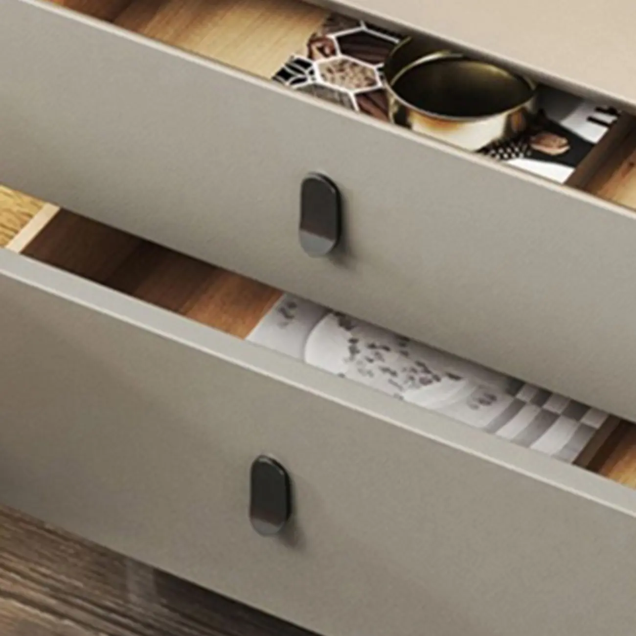 Freestanding Leather Arched Edge White Nightstand with Drawers Image - 7 | homeyfad