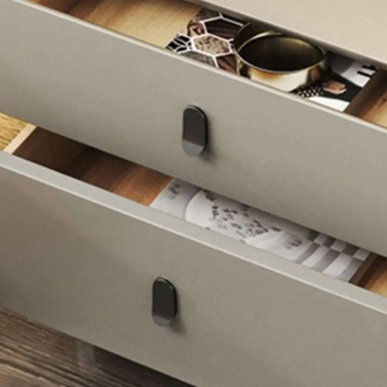 Freestanding Leather Arched Edge White Nightstand with Drawers Image - 7