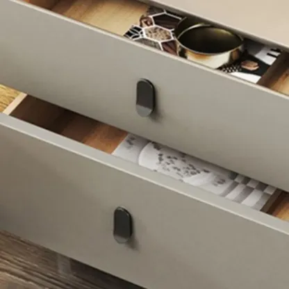 Freestanding Leather Arched Edge White Nightstand with Drawers Image - 7