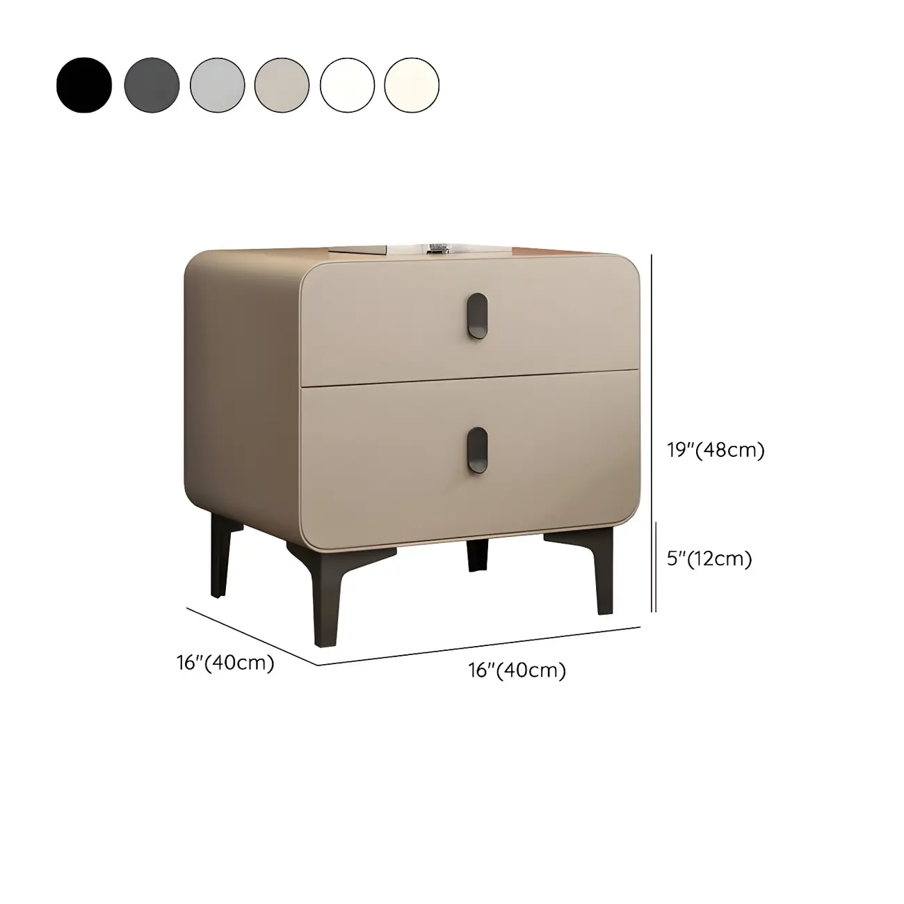 Freestanding Leather Arched Edge White Nightstand with Drawers #size | homeyfad