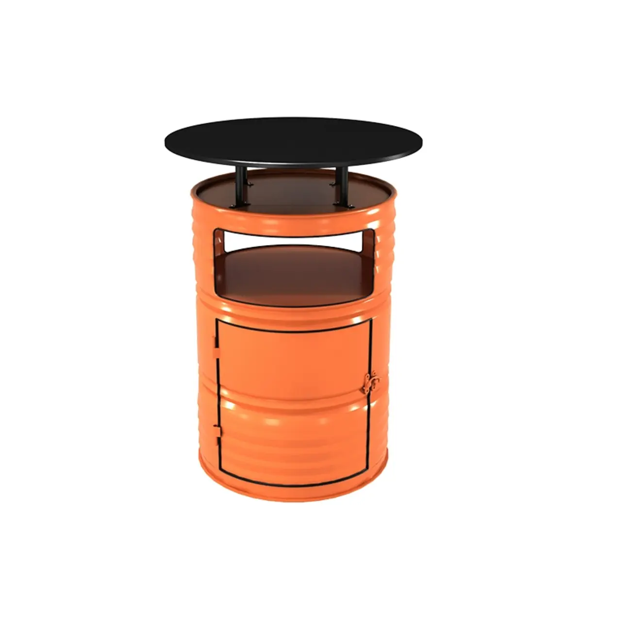 Industrial Black Orange Metal Drum Storage Bar Tables Image - 2 | homeyfad