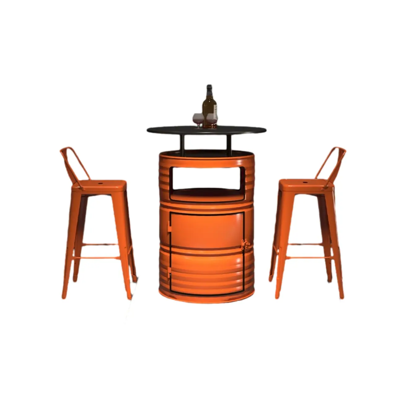 Industrial Black Orange Metal Drum Storage Bar Tables Image - 6 | homeyfad