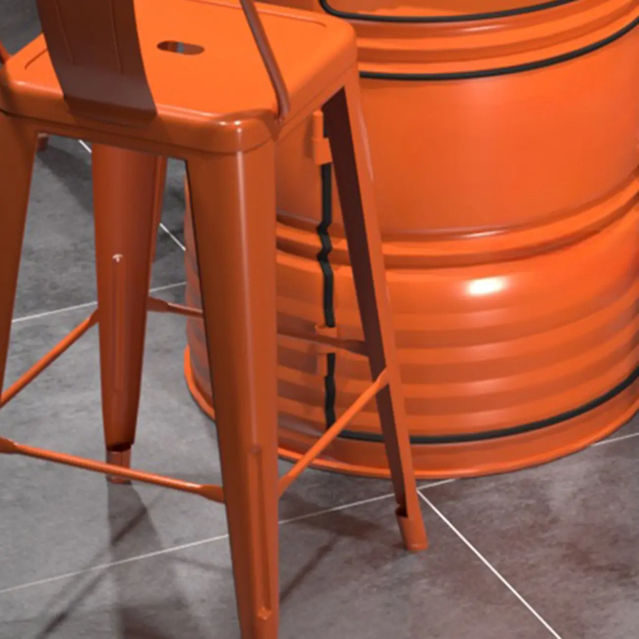 Industrial Black Orange Metal Drum Storage Bar Tables Image - 10 | homeyfad