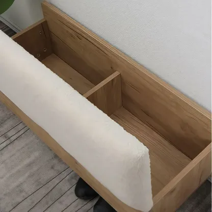 Scandinavian Solid Wood Flip-Top Shoe Storage Bench with Cushion Image - 6