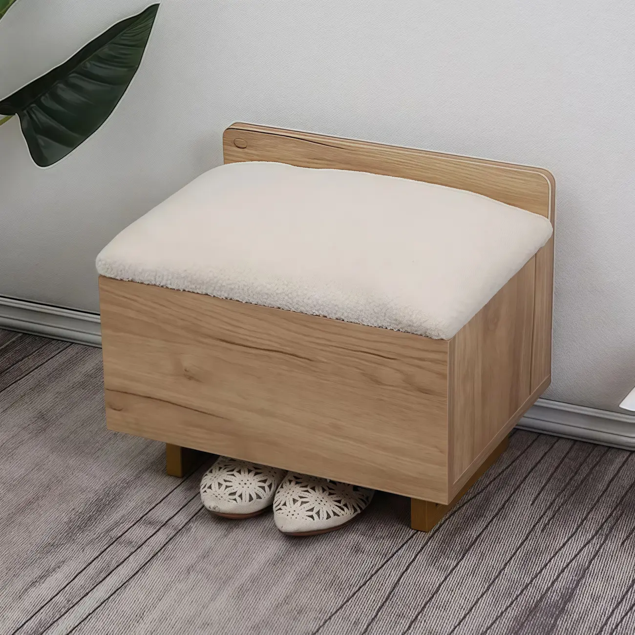 Scandinavian Solid Wood Flip-Top Shoe Storage Bench with Cushion Image - 4 | homeyfad